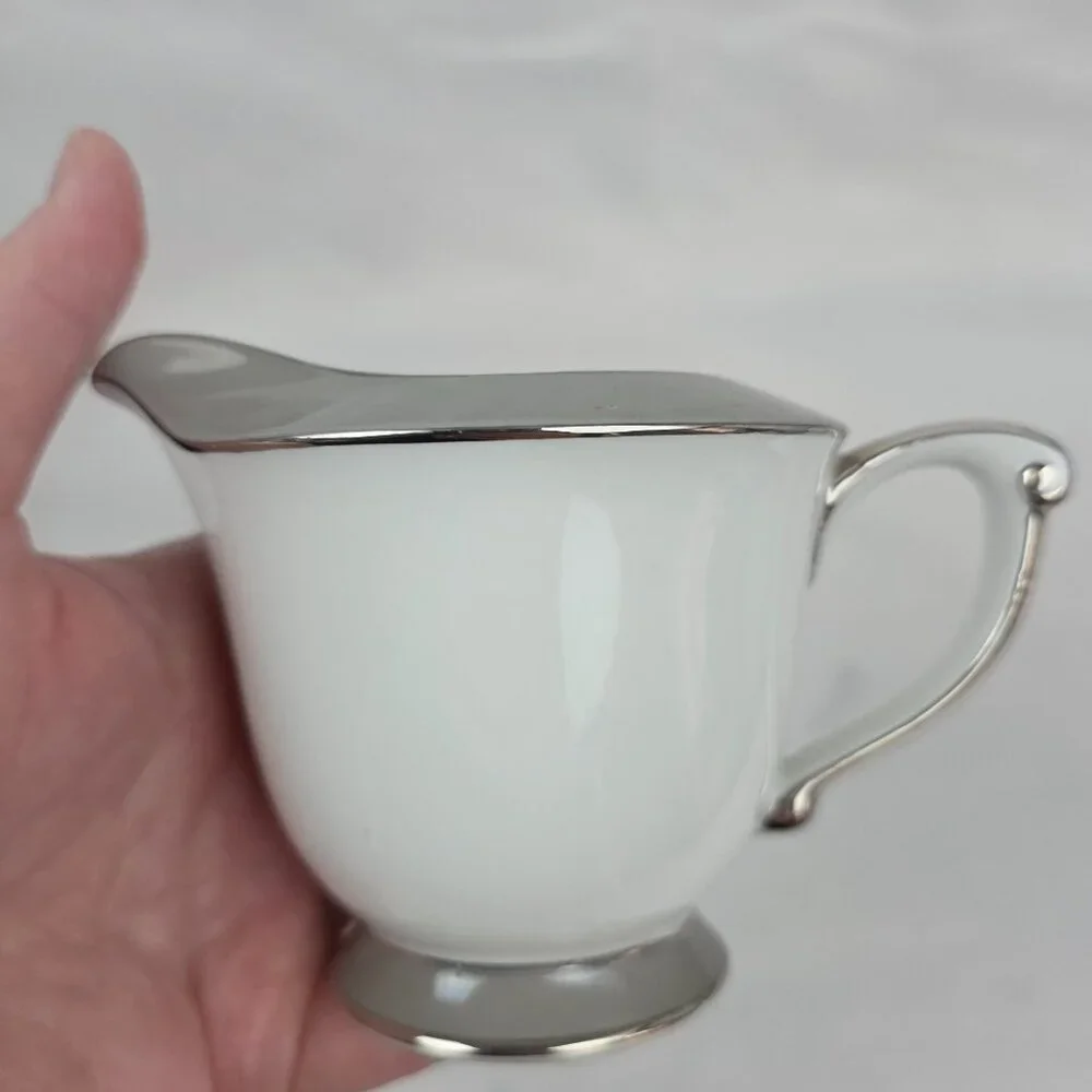 Sango Plantina Creamer White with Gray Band & Platinum Trim